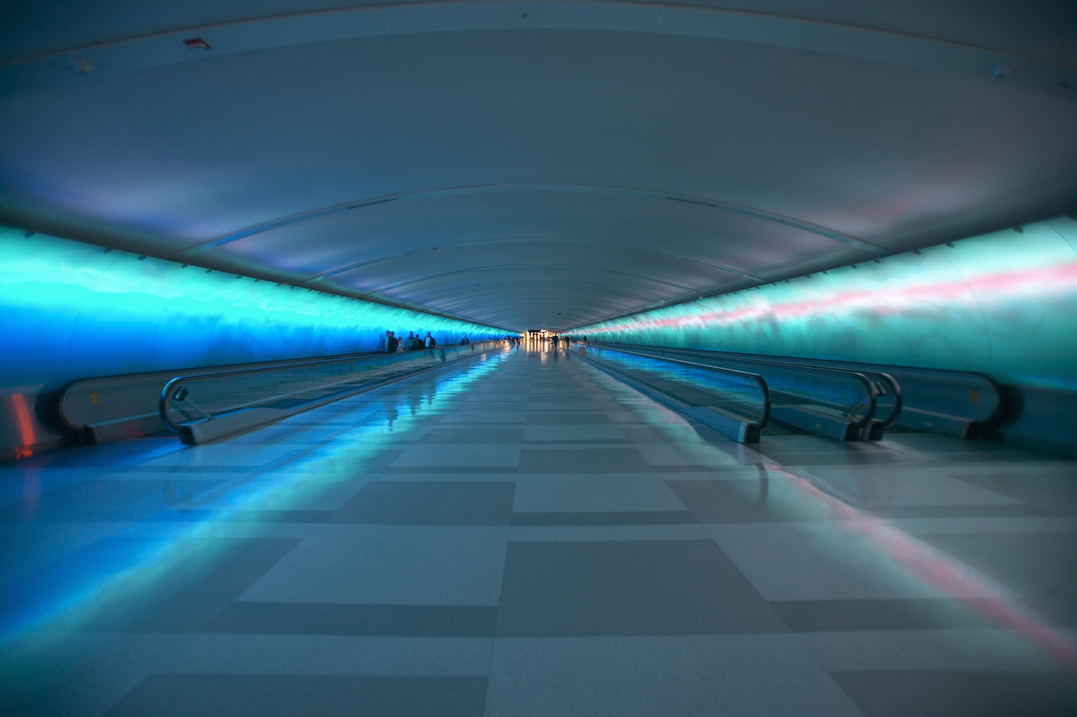 The illuminated Light Tunnel at Detroit Metropolitan Airport
